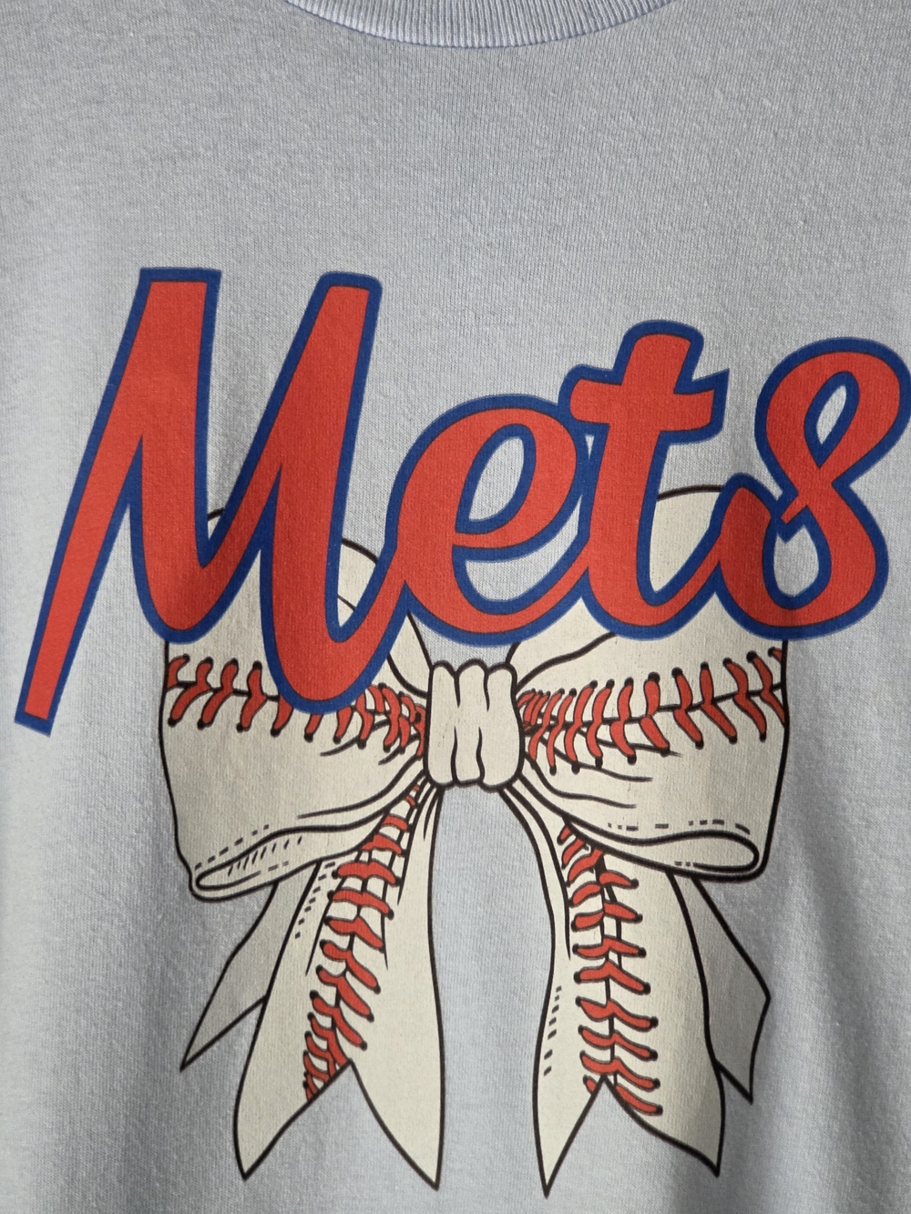 Upcycled Graphic Mets Light Blue T-shirt   & Navy Plaid Long-Sleeve - Picture 4 of 8